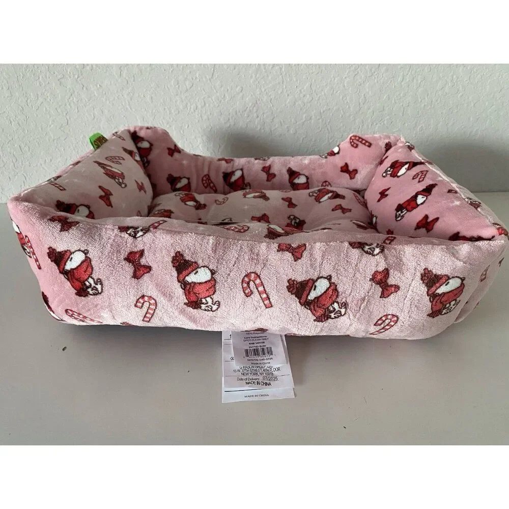 Peanuts Snoopy Small Dog Cat Pet Cozy Cuddler Bed Christmas Pink Candy Cane‎ NEW